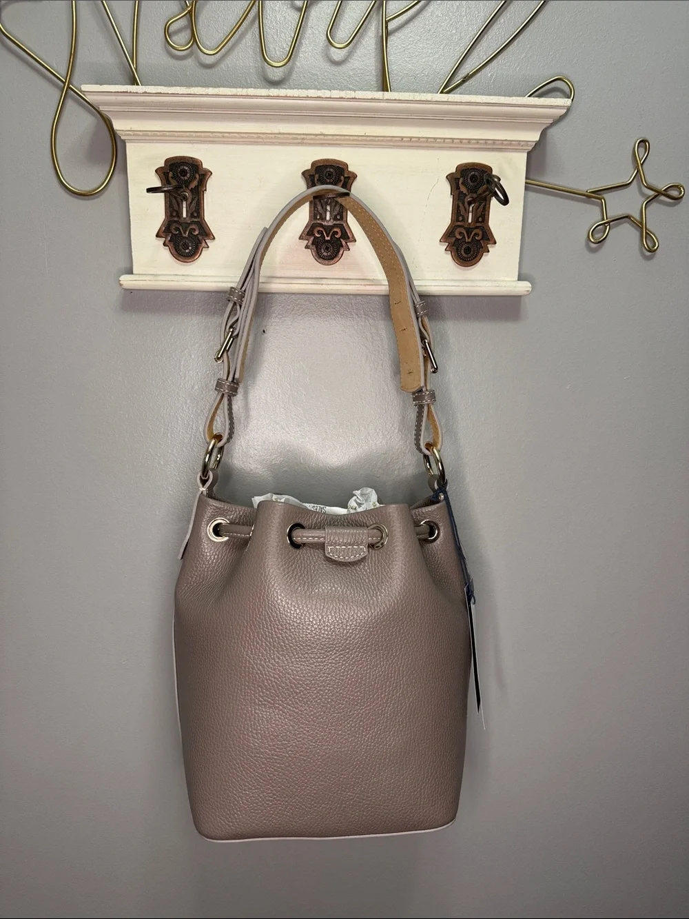 NWT Dooney And Bourke Lucca Leather Drawstring Bucket Bag
